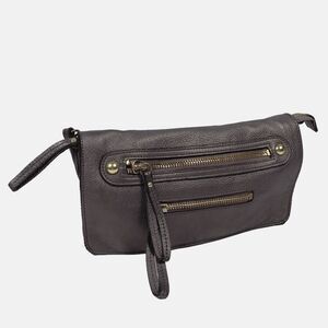 Linea Pelle Clutch Bag Metallic Gray Brown Leather Handbag Purse NO STRAP